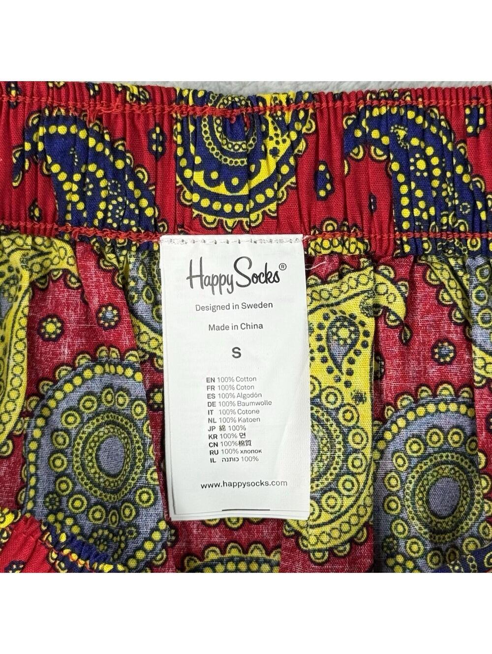 Happy Socks Paisley Shorts Boxers Red Yellow Pattern Cotton Size S Casual Lounge - Picture 2 of 8